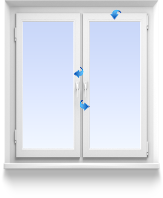 Двустворчатое окно с поворотно-откидной правой и поворотной левой створками