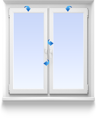 Двустворчатое окно с поворотно-откидными правой и левой створками